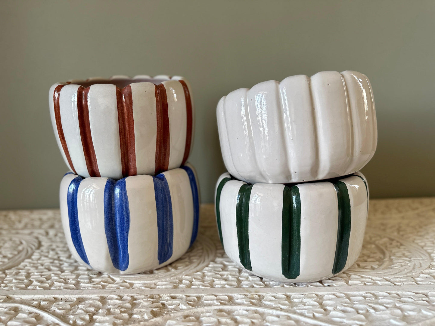 Striped Ceramic Pots D:20cm H:15cm