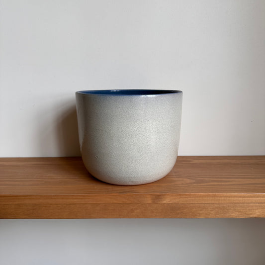 White and blue ceramic pot